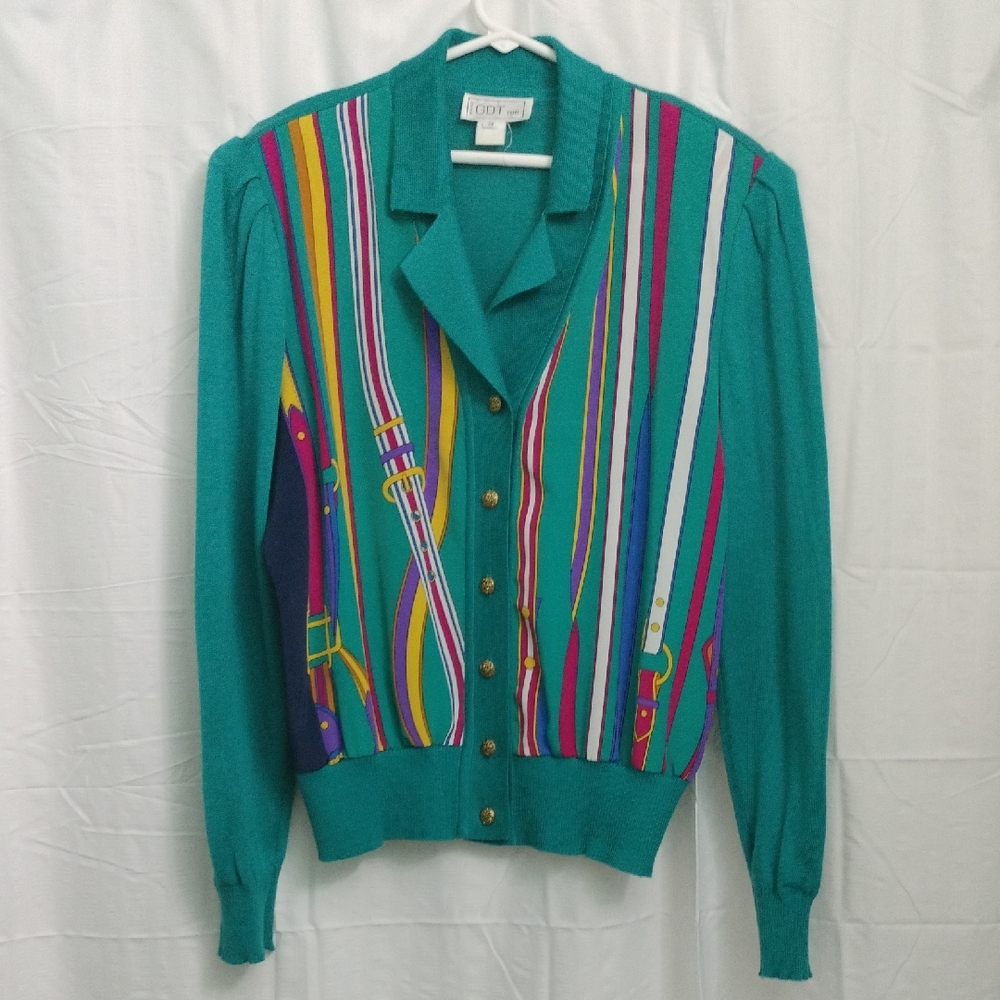 VINTAGE 80's Colorful Teal Women's Sweater And Skirt Set by GDT Too
